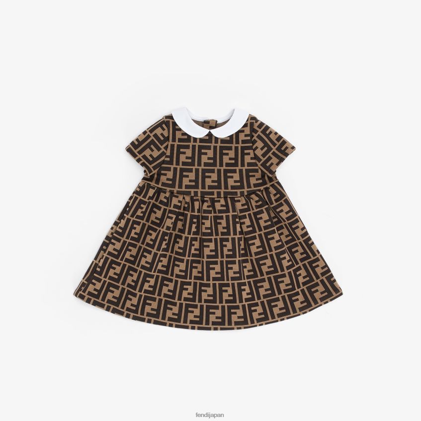 jp Fendi 子供たち 生地の女の赤ちゃんのドレス 茶色 20L42T2843 衣服